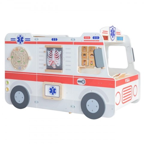VIGA Duży Drewniany Ambulans Zestaw Karetka Małych Ratowników Akcesoria 25 el. 3+