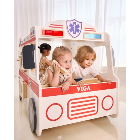 VIGA Duży Drewniany Ambulans Zestaw Karetka Małych Ratowników Akcesoria 25 el. 3+