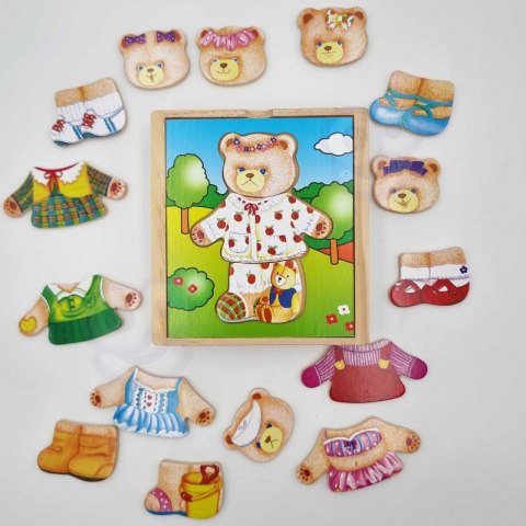 VIGA Drewniana Układanka Logiczna Puzzle Ubierz Misia Dziewczynkę 18m+