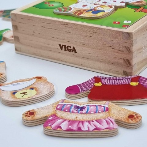 VIGA Drewniana Układanka Logiczna Puzzle Ubierz Misia Dziewczynkę 18m+