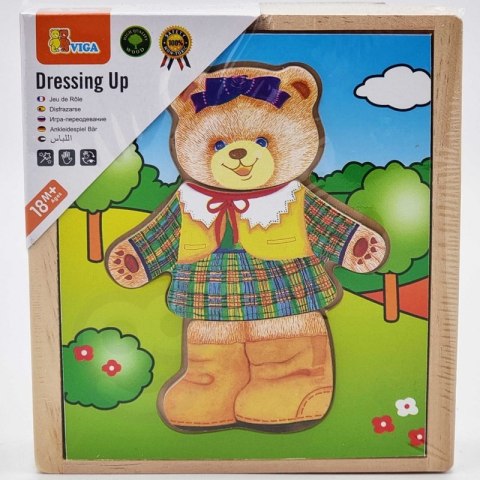 VIGA Drewniana Układanka Logiczna Puzzle Ubierz Misia Dziewczynkę 18m+
