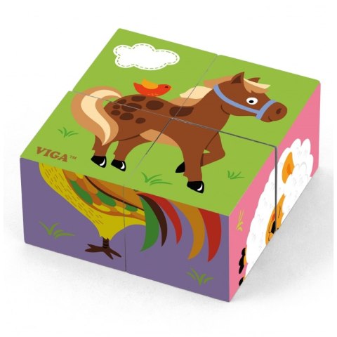 VIGA Drewniana Układanka Puzzle Farma 4 klocki 2+
