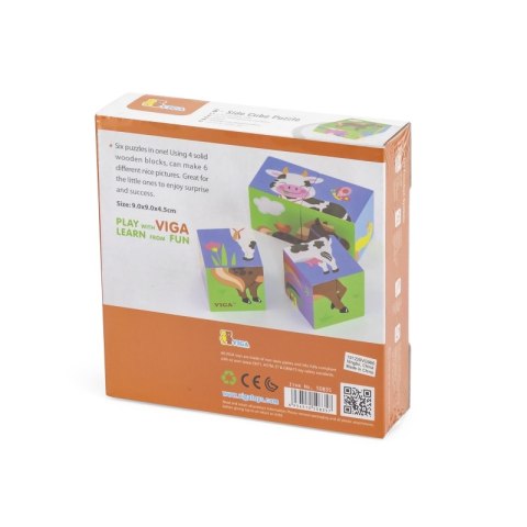 VIGA Drewniana Układanka Puzzle Farma 4 klocki 2+