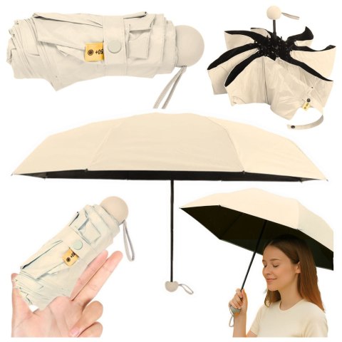 Parasolka Kieszonkowa Składana z Ochroną UV UPF 50+ Etui Beżowa 90 cm