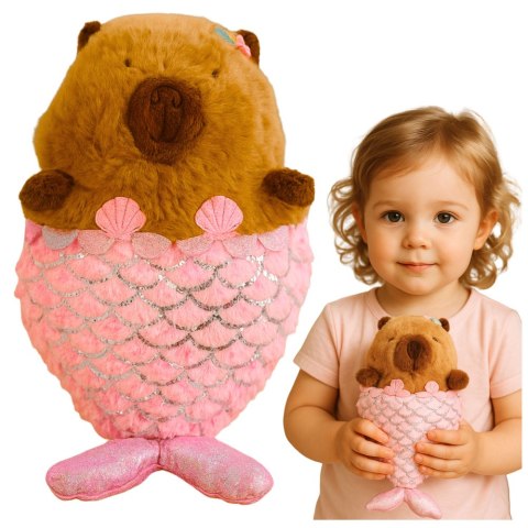 Pluszowa Maskotka Przytulanka Kapibara Syrenka Różowa 28cm