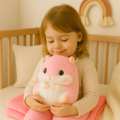 Pluszowy Chomik Ogrzewacz Do Rąk Koc 190 x 100 cm 3w1 Różowy 35cm