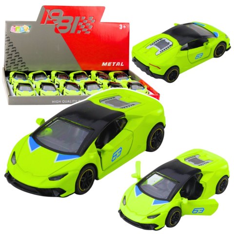 Samochód Sportowy Napęd Pull Back Metalowy Neonowy Zielony 1:43