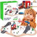Tooky Toy Drewniana Kolejka Elektryczna Straż Pożarna Efekty Dźwiękowe 70 el.