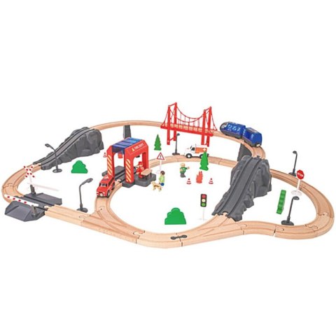 Tooky Toy Drewniana Kolejka Elektryczna Straż Pożarna Efekty Dźwiękowe 70 el.