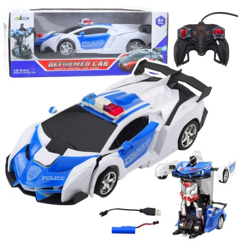 Auto Robot 2W1 Policja Radiowóz Policyjny Zdalnie Sterowany RC 1:18