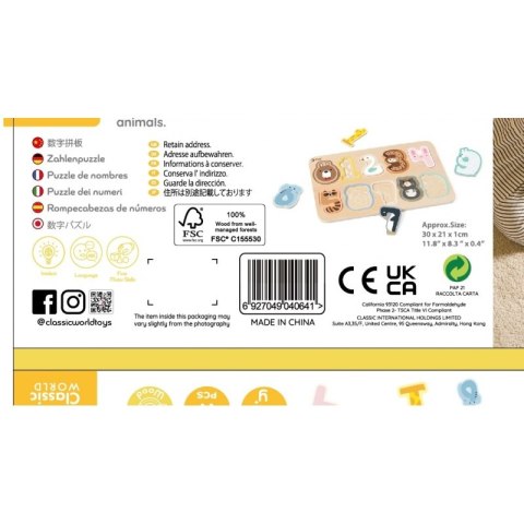 CLASSIC WORLD Drewniane Puzzle Numeryczne Cyferki Montessori 11 el. 2+