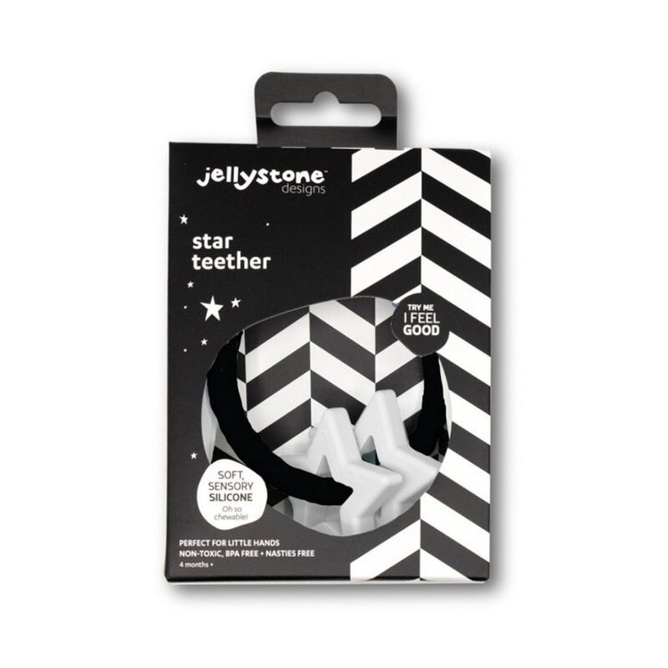 Jellystone Designs Star Teether &ndash; czarno-biały gryzak silikonowy w gwiazdki